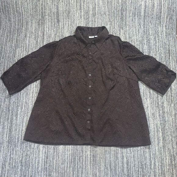Cato Women's Size 22/24W Plus Brown‎ Textured Button Down Shirt Top 3/4 Sleeve - Picture 1 of 7
